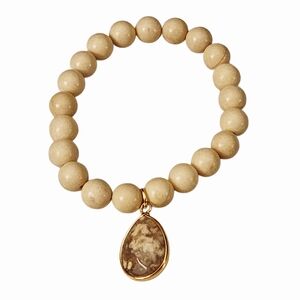 2FOR$30 - Chic Tan Stretch Beaded Bracelet with Stone Charm